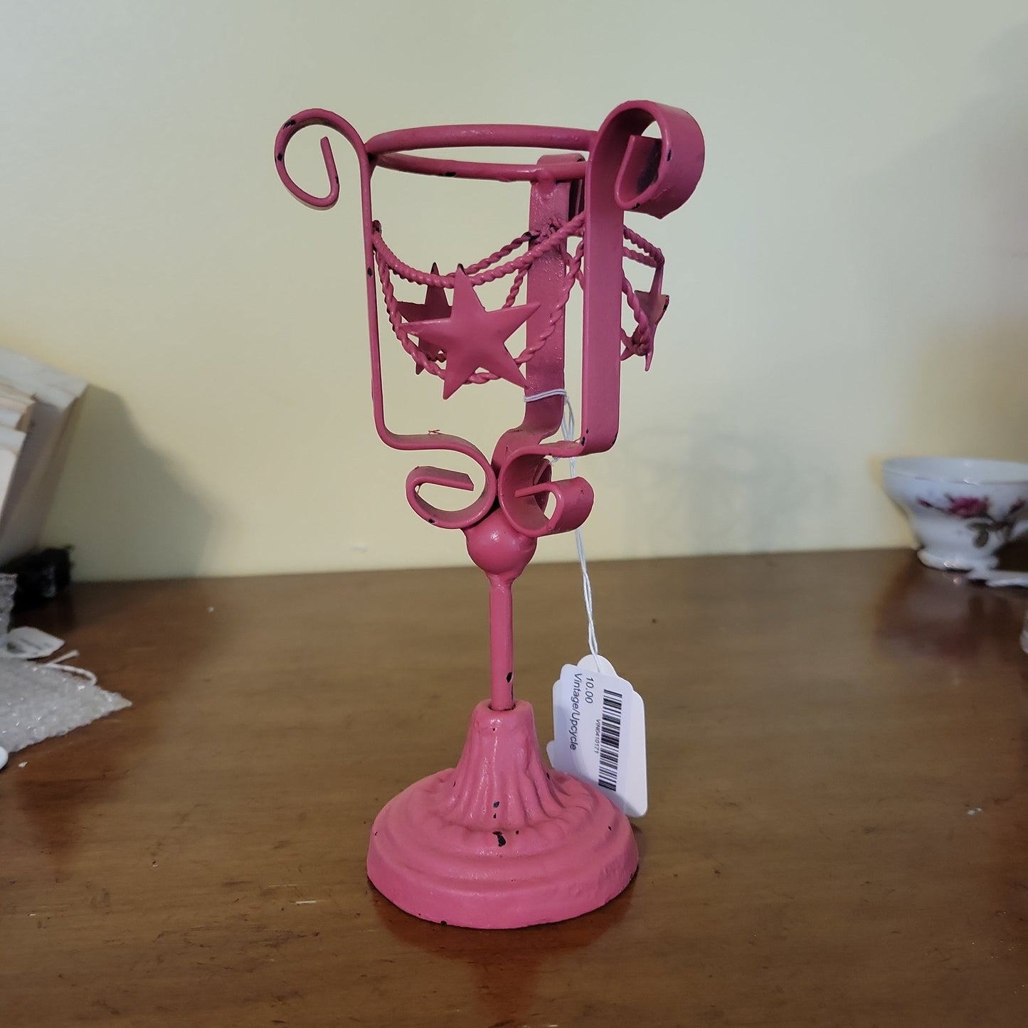 Tall Pink Metal Plant Holder
