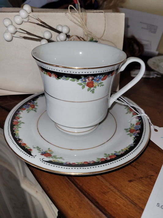 Black Floral Coffee Tea Cup Saucer Container